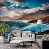 Tapeta z horyzontem gór i morza