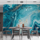 Błękitny ocean fototapeta Aqva Art brokatowa abstrakcyjna tapeta z płynnym atramentem