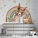 Rainbow Squirrel Wallpaper for Kids Room Decor Woodland Theme Wall Mural