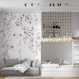 Naklejka ścienna z kwiatami wiśni i motylami Delikatna tapeta z motywem kwiatowym