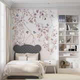 Naklejka ścienna z kwiatami wiśni i motylami Delikatna tapeta z motywem kwiatowym