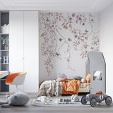 Naklejka ścienna z kwiatami wiśni i motylami Delikatna tapeta z motywem kwiatowym