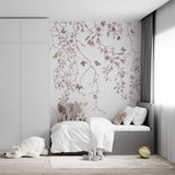 Naklejka ścienna z kwiatami wiśni i motylami Delikatna tapeta z motywem kwiatowym