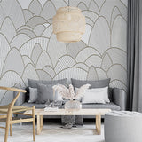 Modern Geometric Art Deco Wallpaper - Golden Lines on Emerald Green Background