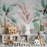 Naklejka dla dzieci Jungle Dream Tropical Palm Safari Zwierzęta Tapeta do pokoju dziecięcego