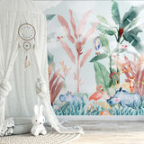 Naklejka dla dzieci Jungle Dream Tropical Palm Safari Zwierzęta Tapeta do pokoju dziecięcego
