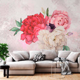 Peony Flowers Bouquet Wall Mural Pink and White Floral Wallpaper
