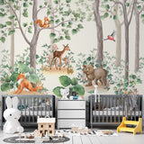 Kids Wall Mural Woodland Animals Cartoon Forest Wallpaper for Kids Room