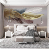 Elegancka tapeta z metalicznym piórkiem