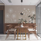 Fototapeta sylwetka mniszka lekarskiego na beżowym tle tapeta w pastelowe kwiaty