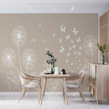 Fototapeta sylwetka mniszka lekarskiego na beżowym tle tapeta w pastelowe kwiaty