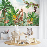 Kids Wall Mural Safari Animals Tropical Jungle Palm Wallpaper for Kids Room