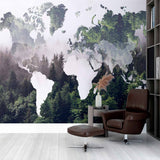 Nature-Inspired World Map Wall Mural Wallpaper with Forest Overlay