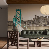 Most Golden Gate nocą Naklejka Tapeta z filtrem sepii