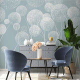 Tranquil Dandelion Seed Wallpaper Mural | Easy to Install, High-Quality Print | Blue & White Nature-Inspired Wall Covering for Relaxing Atmosphere