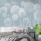 Tranquil Dandelion Seed Wallpaper Mural | Easy to Install, High-Quality Print | Blue & White Nature-Inspired Wall Covering for Relaxing Atmosphere