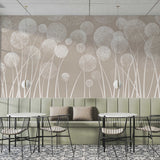 Neutral Beige Dandelion Seed Head Wallpaper Soft White Botanical Wall Mural for Calm Interiors