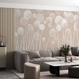 Neutral Beige Dandelion Seed Head Wallpaper Soft White Botanical Wall Mural for Calm Interiors