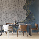 Abstract Geometric Wallpaper Modern Art Decor Blue Gold Wall Mural Design