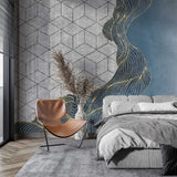 Abstract Geometric Wallpaper Modern Art Decor Blue Gold Wall Mural Design