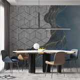 Abstract Geometric Wallpaper Modern Art Decor Blue Gold Wall Mural Design