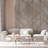 Luksusowe złote linie geometryczne na teksturowanej tapecie ściennej w kolorze ciemnoszarym - elegancki, nowoczesny design