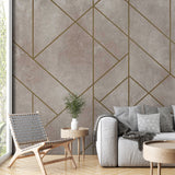 Luksusowe złote linie geometryczne na teksturowanej tapecie ściennej w kolorze ciemnoszarym - elegancki, nowoczesny design