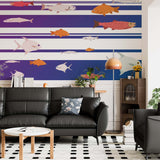 Tapeta rybna Niebiesko-białe paski pod wodą