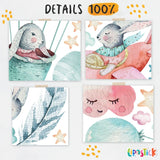 Króliczek z naklejkami ściennymi z balonami na ogrzane powietrze do pokoju dziecięcego