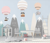 Kids Wall Murals Scandinavian Mountains Adventure Balloon Wallpaper for Kids