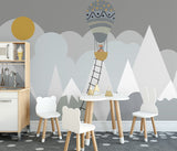 Kids Wall Murals Scandinavian Mountains Adventure Sun Clouds Wallpaper for Kids