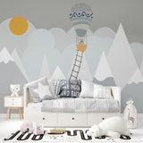Kids Wall Murals Scandinavian Mountains Adventure Sun Clouds Wallpaper for Kids