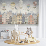 Kids Wall Mural Old Market Square Buildings Balloon Wallpaper for Girl