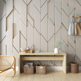 A minimalist geometric wallpaper featuring a repeating pattern of overlapping diamond shapes in a neutral beige tone.