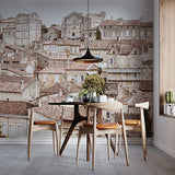 Średniowieczna architektura Czerwona kafelkowa tapeta z panoramą na dachu