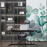 Tapeta botaniczna z liśćmi eukaliptusa Jasnozielona fototapeta z motywem kwiatowym