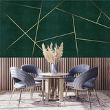 Eleganckie geometryczne złote linie na ciemnozielonej tapecie