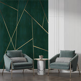Eleganckie geometryczne złote linie na ciemnozielonej tapecie