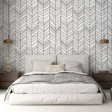Minimalist Black and White Herringbone Pattern Wall Mural Wallpaper - Modern Linear Design