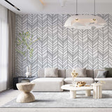 Minimalist Black and White Herringbone Pattern Wall Mural Wallpaper - Modern Linear Design