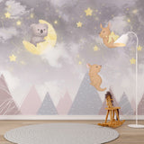 Kids Wall Murals Star Night Cute Animals Scandinavian Mountains Wallpaper for Kids