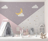 Kids Wall Mural Geometric Moon Dots Stars Pink Wallpaper for Girls