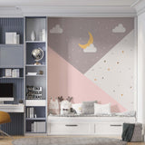 Kids Wall Mural Geometric Moon Dots Stars Pink Wallpaper for Girls