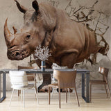 Rhinoceros Wallpaper 3D Breaking Wall Mural Wildlife Art Decor