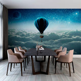 Dreamy Hot Air Balloon Wall Mural Wallpaper - Floating Above the Clouds with Starry Sky
