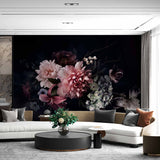 Ciemny kwiatowy mural tapetowy