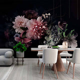 Ciemny kwiatowy mural tapetowy