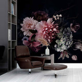 Ciemny kwiatowy mural tapetowy