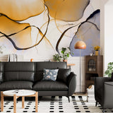 Abstrakcyjna płynna tapeta na ścianę, niebieska, żółta, alkoholowa atramentowa tapeta