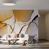 Abstrakcyjna płynna tapeta na ścianę, niebieska, żółta, alkoholowa atramentowa tapeta